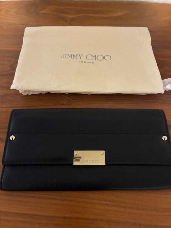 Jimmy Choo Handbags - Jimmy Choo Black Leather Clutch with Gold Plate
